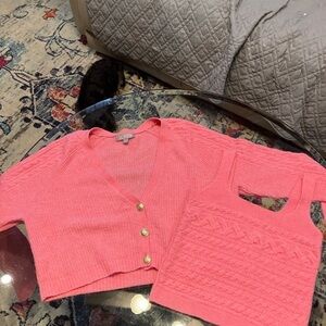 J.CREW CROPPED SUPER SOFT CABLE KNIT SWEATER SET SZ M